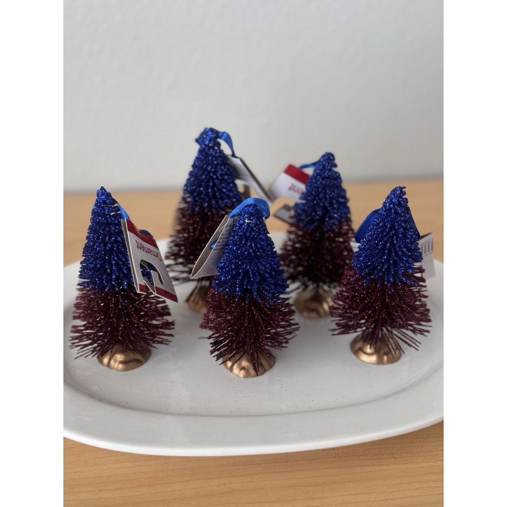 New Set 5 Modern Royal Blue Red Glitter Bottlebrush Trees Xmas Ornaments‎ Lot